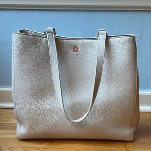Dagne Dover leather tote with laptop sleeve.